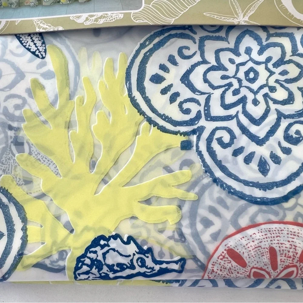 Amalfi Coast Blue Medallions Peva Shower Curtain Shells Seahorse Coral Lemon